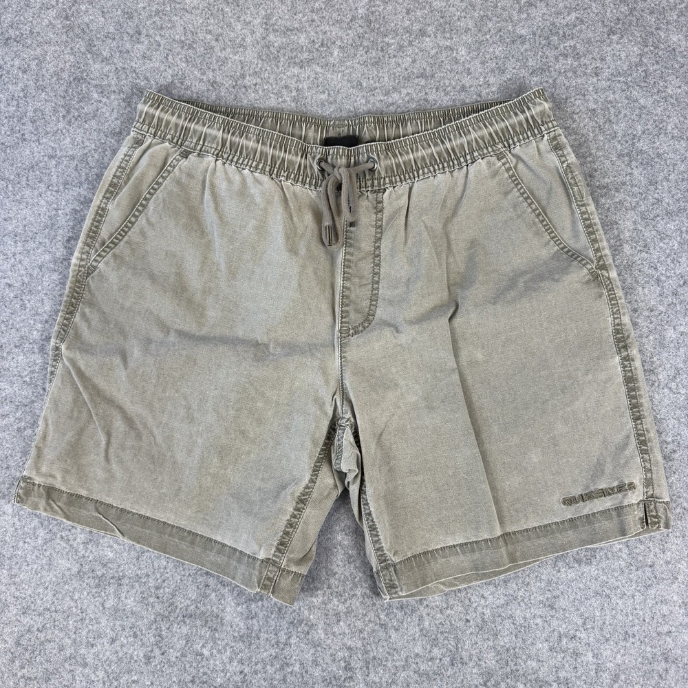 Quiksilver Men's Shorts Size S Green Gray Flat Waist Canvas Cotton Drawstring